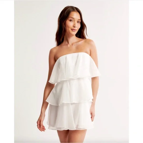 Abercrombie & Fitch Organza Strapless Tiered Mini Dress - Picture 1 of 3